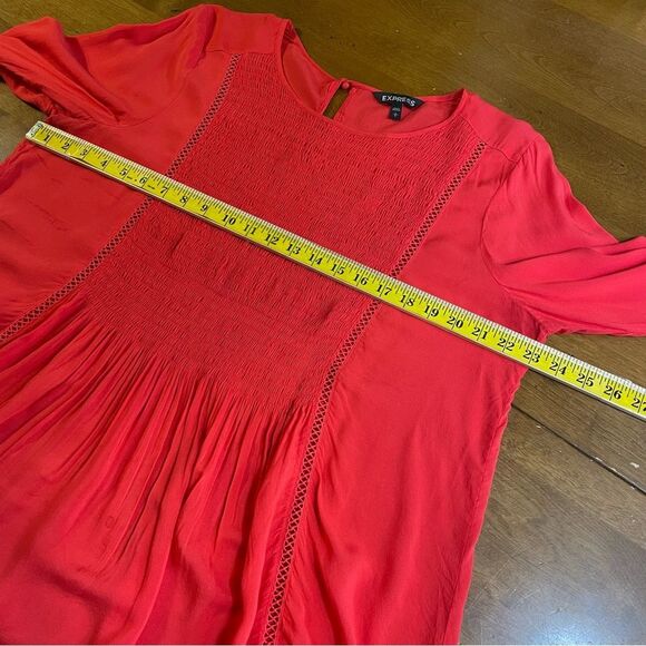 Express Light Red Smock Front Long Sleeve Peasant Boho Shirt Top Blouse Size L - Picture 7 of 9